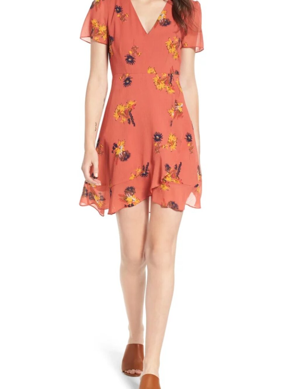 EUC Madewell Posey Cactus Floral faux wrap mini ruffle dress